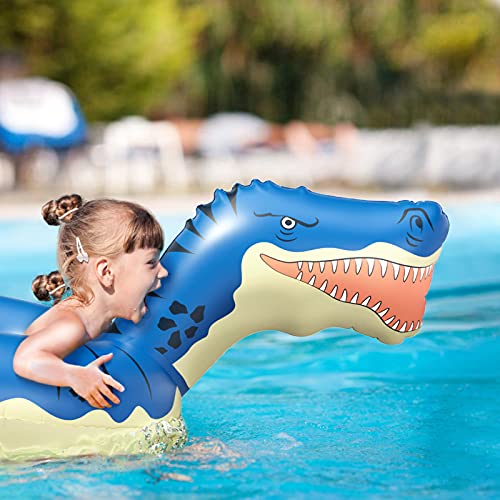 FUNOVA Flotador Piscina Hinchable Dinosaurio - Gigante Colchoneta Anillo de Natación Flotante Lounge Aqua Diversión Verano Inflable Juguete para Fiestas Playa de Piscina para niños Adultos Azul