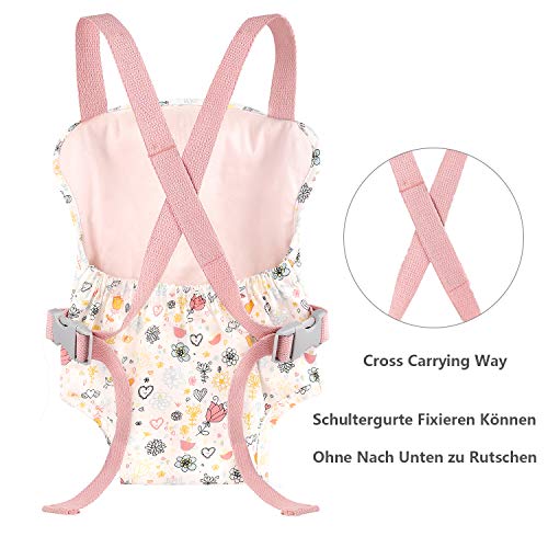 GAGAKU Muñeca Transporte Doll Carrier Delantera y Trasera de Bebé de Algodón para Niños de hasta 18 Meses - Rosa Conejo