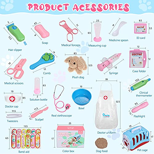 Gemeer Doctora Juguetes Maleta Mascotas Juguetes, Mascotas Perros Accesorios Veterinaria Enfermería Doctora Kit Juego de Roles Regalos para Niños 3 4 5 Años, 35PCS