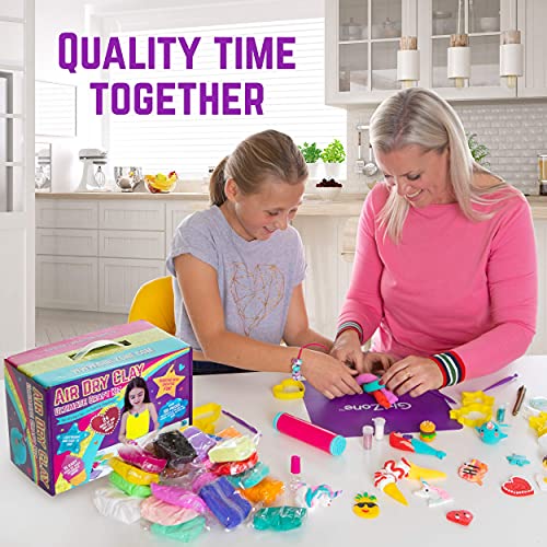 GirlZone Kit Definitivo de Arcilla para Moldear 100 Piezas de Arcilla Polimérica para Niños, Arcilla Secado al Aire para Niños Sin Horno - Manualidades para Niñas 8-12 Años.