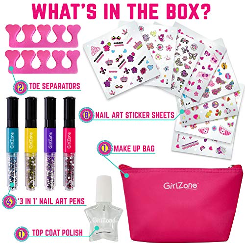 GirlZone Regalos para Niñas, Pintauñas Niñas - Diseña Tus Uñas - Set Maquillaje Niña: Decora Tus Uñas - Set Manicura Niñas 3 a 12 años Manicura Juguete