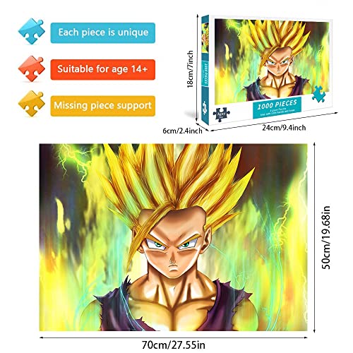 Gohan Super Saiyan Jigsaw 1000 Puzzles para adultos Dragon Ball 1000 Piezas Imposible DIY Puzzles Juegos Regalo Juguetes Decoración del hogar - Anime 70x50cm