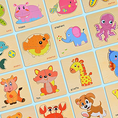 GOLDGE 16PCS Puzzles de Madera Juguetes Bebes, Juguetes Montessoris,Puzzles de Madera Educativos, Juego de Regalo Educativo Preescolar de Aprendizaje temprano para niños