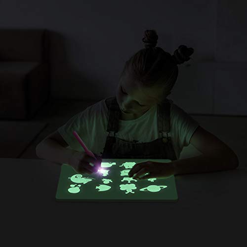 GOLDGE - 2 baldas luminosas infantiles de 20,5 x 29 cm, con 4 plantillas y 2 bolígrafos de tinta invisible, para juegos y regalos para niñas y niños