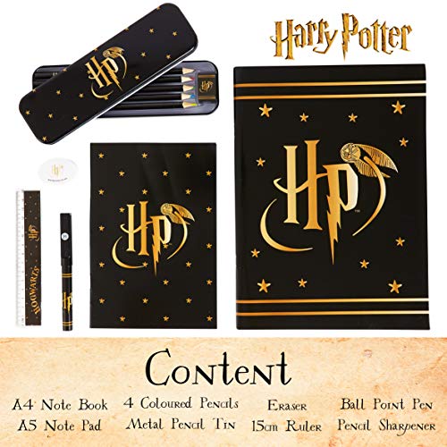 HARRY POTTER Estuche Escolar con Agenda, Bloc de Notas, Lápices Colores, Goma de Borrar y Bolígrafo, Set Papelería Niños y Niñas, Regalos Originales Adolescentes