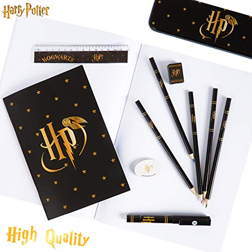 HARRY POTTER Estuche Escolar con Agenda, Bloc de Notas, Lápices Colores, Goma de Borrar y Bolígrafo, Set Papelería Niños y Niñas, Regalos Originales Adolescentes