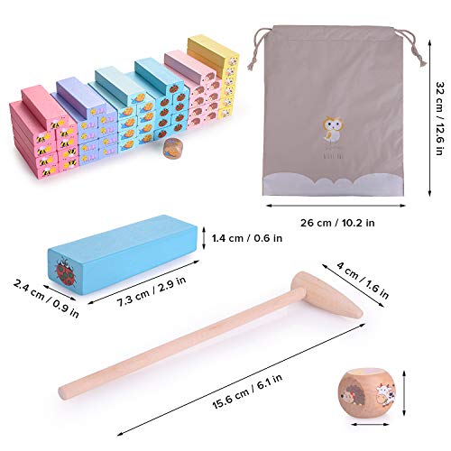 Herefun 55Pcs Torre de Bloques de Madera de Juego de Torre Animales, 4 en 1 Juego de Mesa Infantil, Regalo para Compartir entre Padres e Hijos