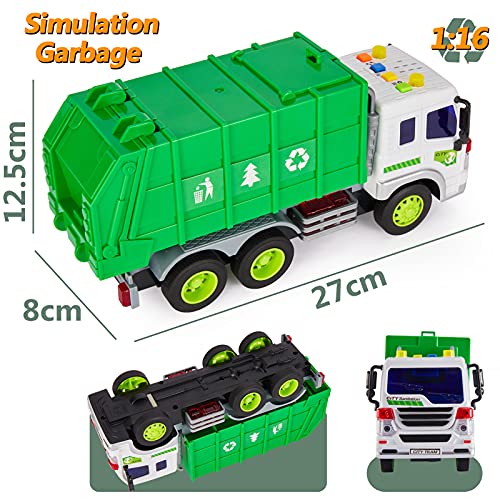 HERSITY Camion Basura de Juguete Grande Coches de Friccion con Luces y Sonidos Vehiculos Juguetes Regalos para Niños 3 4 5 6 Años
