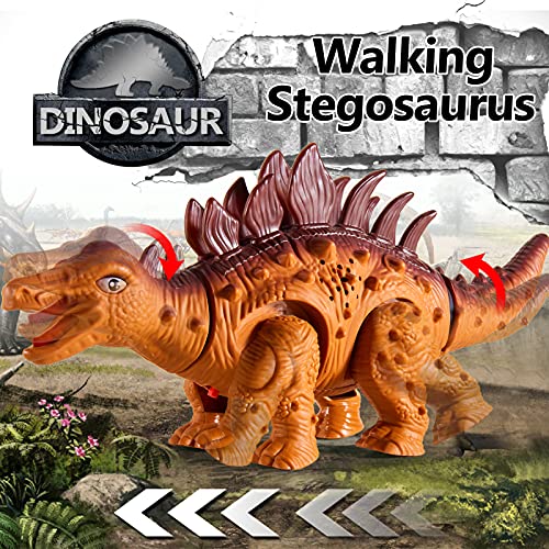 HERSITY Dinosaurio de Juguete con Luces y Sonidos Stegosaurus Modelo de Dinosaurio Caminando Figuras de Dinosaurios Regalos para Niños