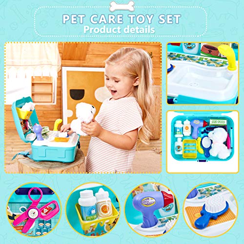 HERSITY Maletín Veterinaria Perritos de Juguetes Cuidado de Mascotas Juego de rol Regalos para Niños Niñas 3 4 5 Años