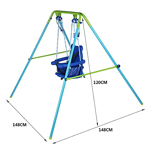 HLC Columpio infantil bebe plegable con asiento plastico de panda para 9 a 36 meses azul