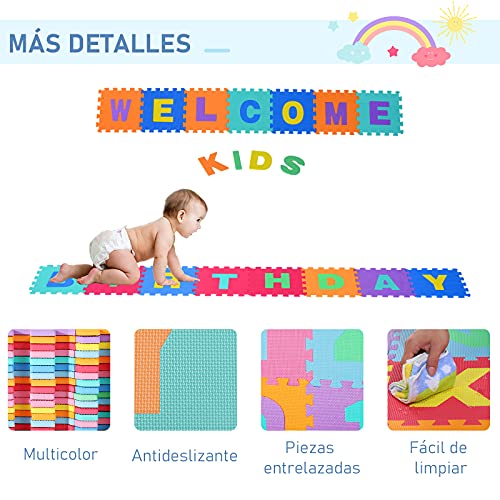 HOMCOM 26 Piezas Alfombra Puzzle para Niños 31x31 cm Colchoneta Suave 2,41 m² Juego Rompecabezas 26 Letras para Bebé Espuma EVA Lavable Colorido