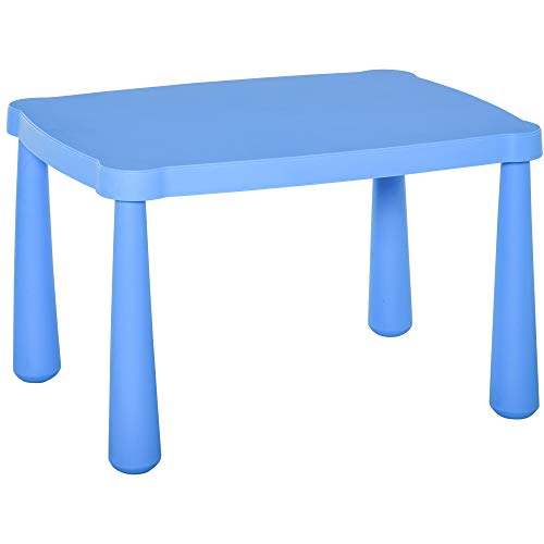 HOMCOM Mesa Infantil Rectangular de +2 Años con Pies y Bordes Redondos Mesita Infantil para Interiores y Exteriores Carga Máx. 30 kg 76,5x54,5x49,5 cm Azul
