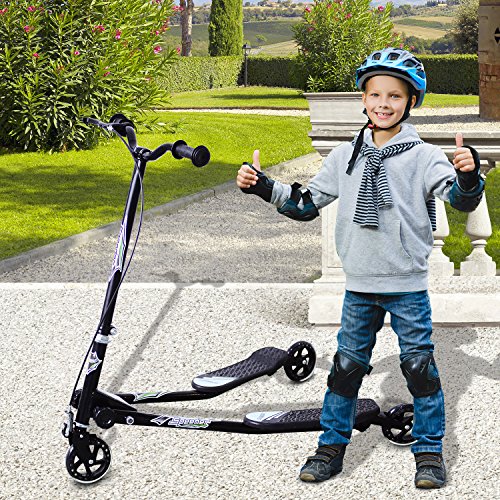 HOMCOM Patinete Scooter de 3 Ruedas Plegable Scooter de Oscilación Reductor para Niños +4 Años con Freno Manillar Ajustable Carga 50kg Marco Acero Negro