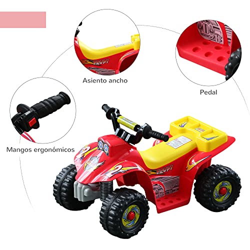 HOMCOM Quad Bateria 6V Moto Eléctrica Infantil Niños +18 Meses Velocidad 2'5 Km/h Carga Máx 20 Kg Sonido Luces Cargador Incluido