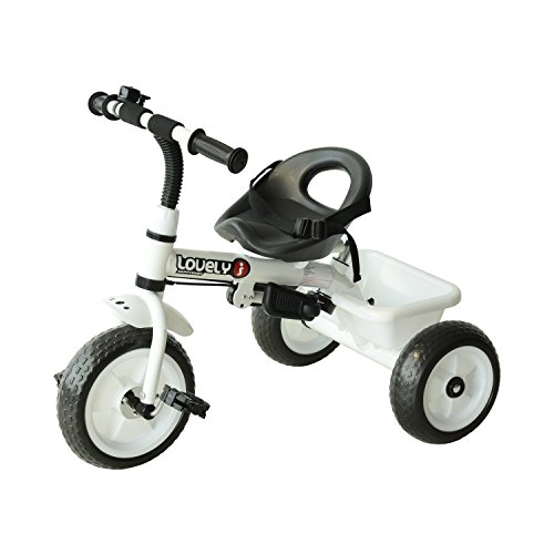 HOMCOM Triciclo para Niños con Capota extraíble y plegable Incluye barra telescópica para los padres Certificado EN71-1-2-3 Color Blanco 103x47x101cm