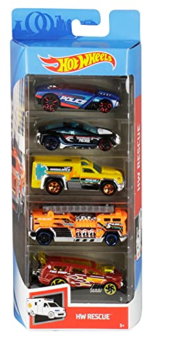 Hot Wheels City Pista de Coches de Juguete Salto de Tiburón Color Shifter (Mattel GJL12) y Pack de 5 Vehículos, Modelos Surtidos (Mattel 1806)