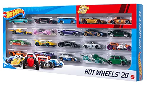Hot Wheels Pack de 20 vehiculos, coches de juguete (modelos surtidos) (Mattel H7045)