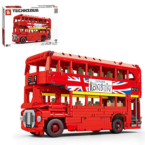 HYZH Juego de construcción de ingeniería de autobús de doble piso 1663 + bloques de montaje de autobús London Bus 2.4 G con control remoto con motor, compatible con Lego Technic