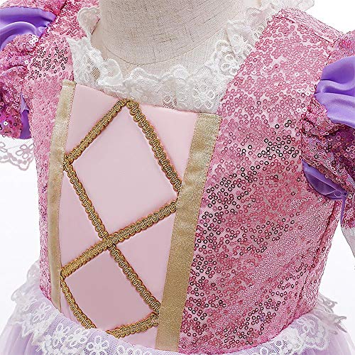 IBTOM CASTLE Disfraz infantil de princesa Rapunzel, largo, vestido de fiesta, cosplay, carnaval, dama de honor, vestido de fiesta de cumpleaños, Violeta (2 unidades)., 3-4 Años