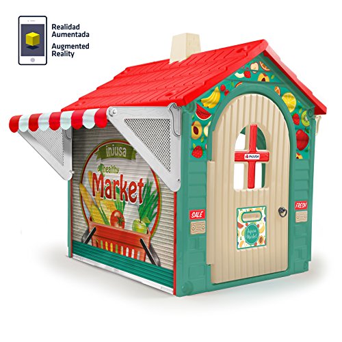 INJUSA - Casa de Juguete Market con Toldo y Persiana para Niños de 3 Años con App Educativa de Realidad Aumentad Casa, Multicolor, 29 cm (2036)