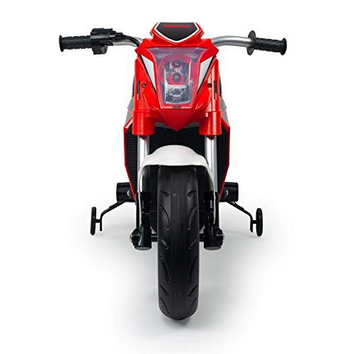 INJUSA - Moto Honda Naked 12V Roja con Puño Acelerador, Luces, Mp3 y Ruedas de Apoyo Recomendada a Niños +3 Años