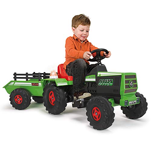 INJUSA - Tractor Basic 6V Verde con Remolque Luces y Sonidos Recomendado a Niños de entre 1 y 3 Años