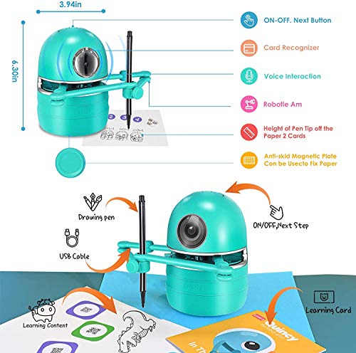 InLoveArts Robot Artista Inteligente Automático Dibujo Robot Robot Pintura Traje Incluye 4 Libros 64 Tarjetas y 2 Plumas USB Recargable Educativo Robot Robot Juguete Inteligente（francés）