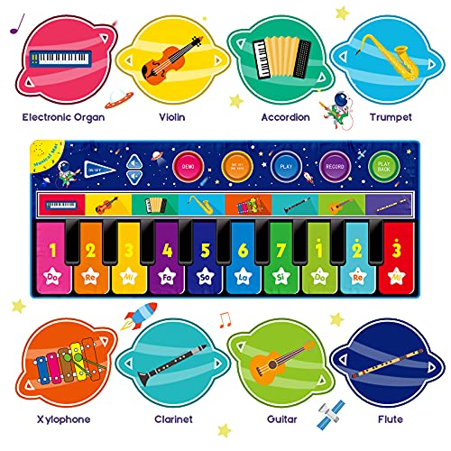 Innedu Alfombra Piano, Alfombrilla Musical con Cielo Estrellado, Tapete de Piano con 8 Sonidos de Instrumentos y 5 Modos de Juego, Alfombra Musical de Teclado de Educación Temprana Niños, 148x60cm