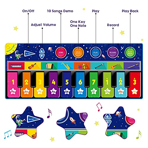Innedu Alfombra Piano, Alfombrilla Musical con Cielo Estrellado, Tapete de Piano con 8 Sonidos de Instrumentos y 5 Modos de Juego, Alfombra Musical de Teclado de Educación Temprana Niños, 148x60cm