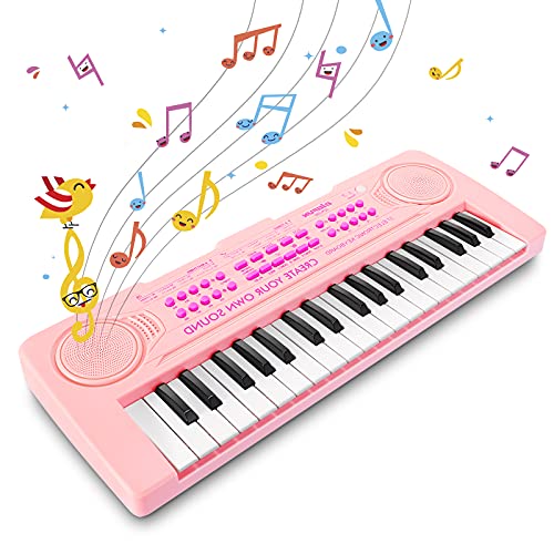 Innedu Mini teclado de piano de juguete, teclado musical de 37 teclas con sonidos de animales, canciones de demostración,batería y tempo,micrófono,teclado de piano musical portátil para niños pequeños