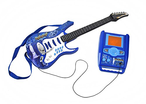 ISO TRADE Juego de Guitarra eléctrica + Amplificador + micrófono con Soporte Azul para niños a Pilas 1554