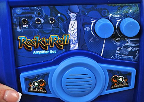 ISO TRADE Juego de Guitarra eléctrica + Amplificador + micrófono con Soporte Azul para niños a Pilas 1554