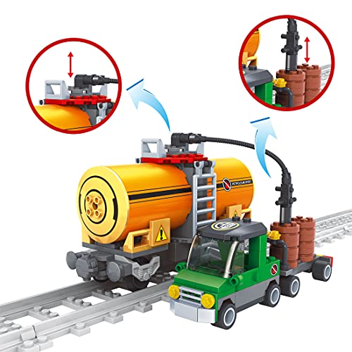 ITop Juego de trenes de mercancías técnicas, 199 piezas de construcción con pista, tren compatible con la técnica Lego