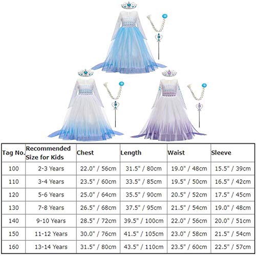 Iwemek 2 disfraces de reina del hielo Elsa para niña, vestido de princesa de nieve, con copos de nieve, vestido de tul, para Navidad, carnaval, fiesta de cumpleaños B-blau 02 Set 5-6 Años
