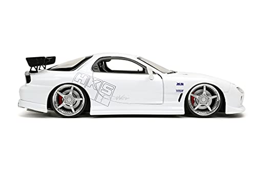 Jada Toys Fast & Furious 1993 Mazda RX-7 - Modelo Tuning a Escala 1:24 para Puertas con Apertura de capó y Maletero, Color Blanco