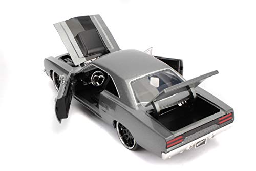 Jada Toys Fast & Furious Dom's 1970 Plymouth Road Runner - Coche a Escala 1:24 con Apertura de Puertas, capó y Maletero, Rueda Libre, Color Gris