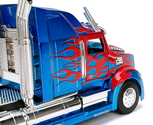 Jada Toys Transformers T5 Optimus Prime, Western Star 5700 Ex Phantom, 253115003 - Coche de Juguete (Escala 1:24), Color Azul y Rojo