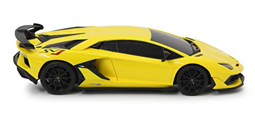 Jamara 405187 Lamborghini Aventador SVJ 1:24 Amarillo 40 MHz Licencia Oficial, hasta 1 Hora de conducción a Aprox. 9 km/h, Detalles Perfectamente reproducidos, Acabado, Color