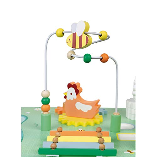 Janod - Mesa de actividades Jolie Prairie - 7 actividades para la primera edad - Mesa de madera multijugador con el tema de la granja - Desarrollo de la motricidad fina - A partir de 12 meses, J05327
