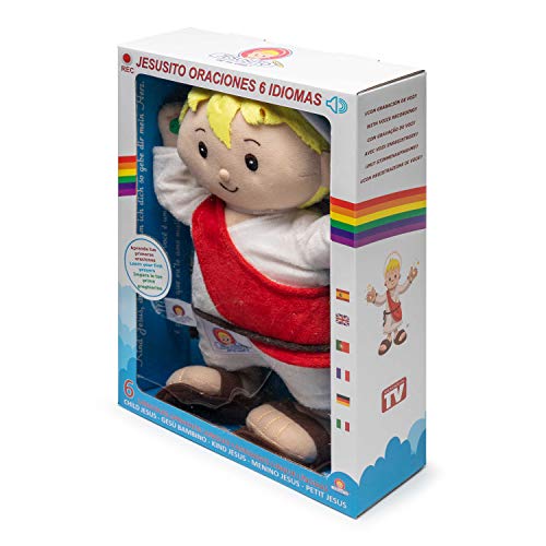 Jesusito de mi vida Peluche 2.1 30 cm. Oraciones 6 Idiomas. Pulsa su manita y aprende Tus primeras oraciones. Graba tu Propia oración. Juega y Reza con tu Mejor Amigo (Ref. 1010)