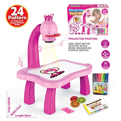 JiangM Trace and Draw Proyector de juguete para niños con proyector de dibujo y mesa de aprendizaje infantil con proyector inteligente con música ligera
