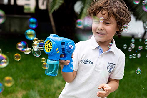 JOYIN 2 Pistola de Burbujas para Niños con 2 Botellas de Solución de Recarga de Burbujas(10 oz en Total) Máquina de Burbujas para Regalos de Fiesta, Juguete de Verano, Actividad al Aire Libre