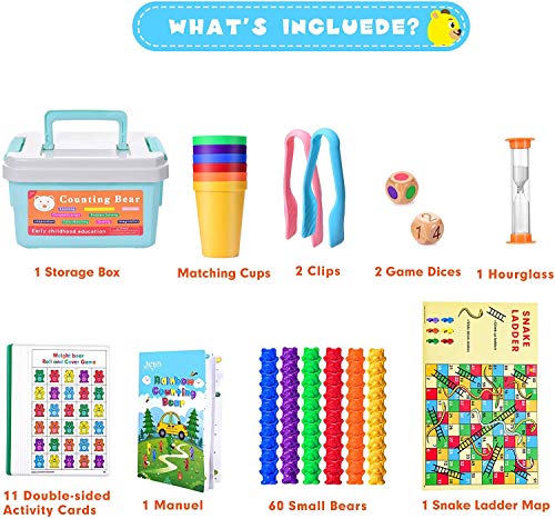 Joyjoz Osos para Contar, Juguetes Educativos para Clasificar con Osos de 83 Piezas, Tazas para Clasificar, Pinzas, Tarjetas de Actividades, Juguetes para Aprender Habilidades Matemáticas para Niños