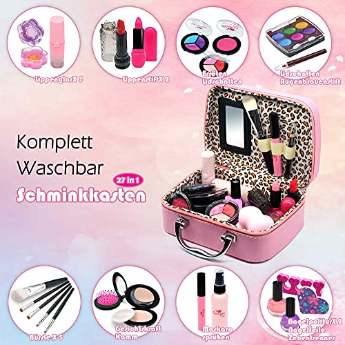 Juego de maquillaje infantil de unicornio, 27 piezas, lavable, seguro, cosmético, no tóxico, juego de maquillaje con juguetes para niñas pequeñas, princesas, Navidad, cumpleaños, regalo de 4-8 años