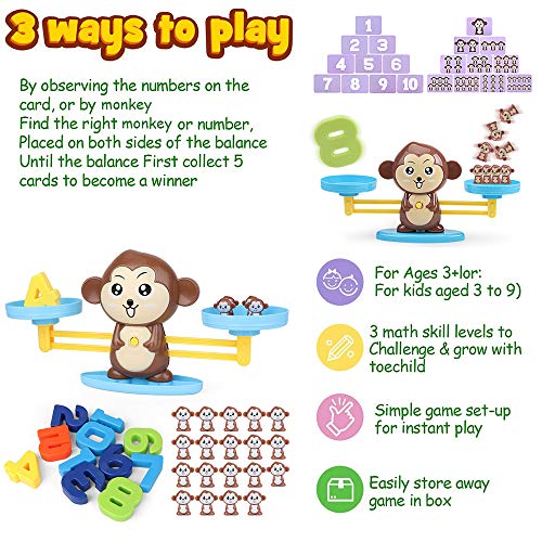 Juguete de Matemáticas, 82 pcs Monkey Digital Scales Balance Tarjetas de Matemáticas Bloque Digital Juego Educativo Juegos de Matemáticas Regalo para Niños y Niñas (Brown Monkey)