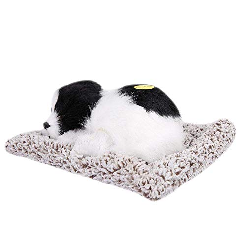 Juguete Perro, simulación Sonido Perro Dormido Adorno Adorno Animal Muñeco de Peluche Juguete Colección Bambú Carbón de Peluche Relleno Cachorro Animales Juguete con colchoneta(Black+White)
