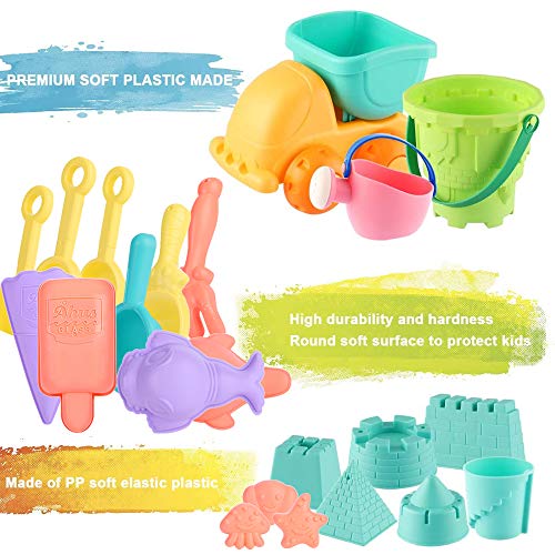 Juguetes de Playa para niños, Niños Material Plastico Juguetes Arena y Arena para niños con Camion Bucket Castle Moldes y Bolsa de Malla Material plastico Blando