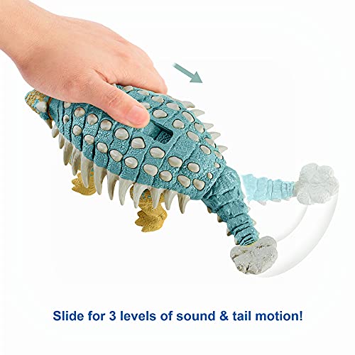 Jurassic World Ataque Rugido Ankylosaurus Dinosaurio articulado con sonidos, figura de juguete para niños Mattel GWY27