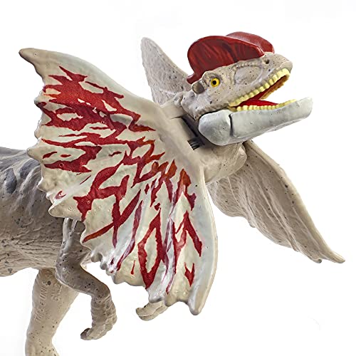 Jurassic World Fuerza Feroz Dilophosaurus Dinosaurio articulado, figura de juguete para niños (Mattel GWY30)